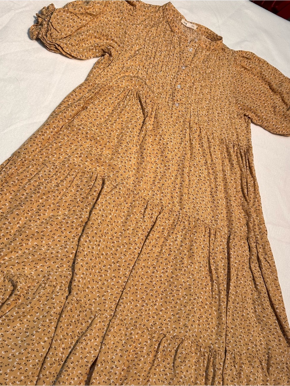 Shop Stevie Mustard Yellow Floral Tiered Boho Milkmaid Maxi Dress Size Small